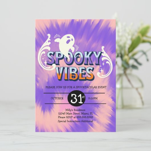 Halloween Party Tie Dye Ghost Spooky Vibes Kaart (Staand voorkant)