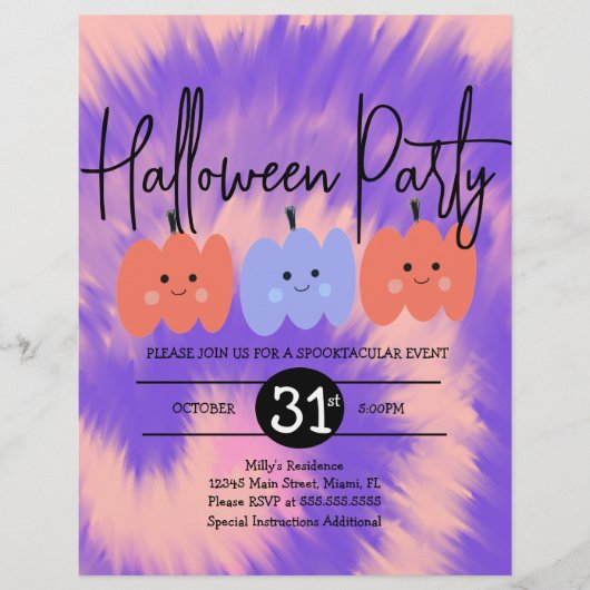 Halloween Party Tie Dye Pumpkin Hand Drawn Flyer (Voorkant)