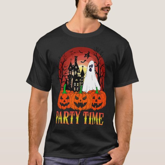 Halloween Party Time Ghost Pumpkin Haunted House T-shirt (Voorkant)