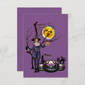 Halloween Party Time in Paars Informatiekaartje (Voorkant / Achterkant)