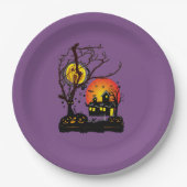 Halloween Party Time in Paars Papieren Bordje (Voorkant)