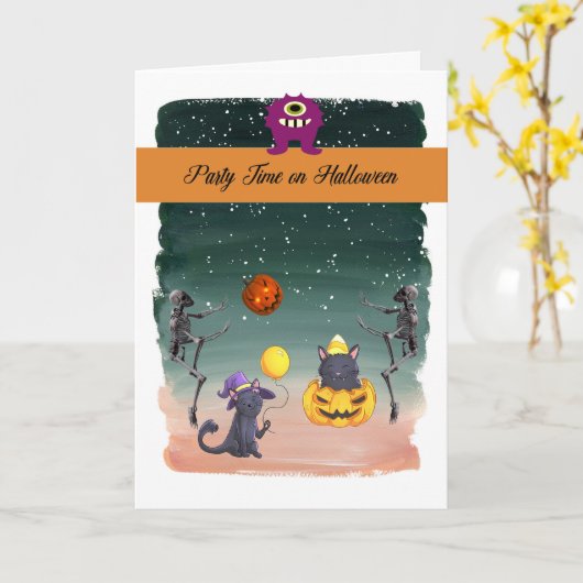 Halloween Party Time Kaart voor kinderen (Gele Bloem)