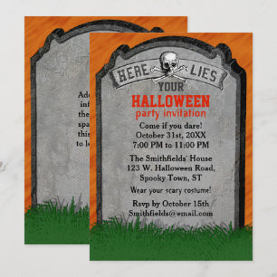 Halloween Party   Tombstone Grave Skull Crossbones Kaart