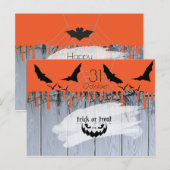 Halloween Party "Treat or Trick" Loft Modern Aankondigingskaart (Voorkant / Achterkant)