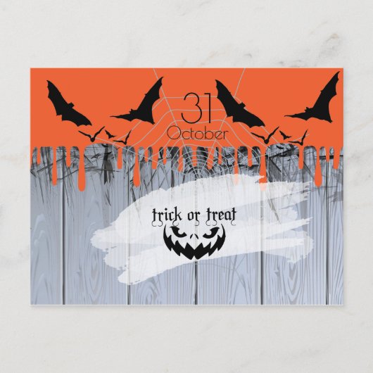 Halloween Party "Treat or Trick" Loft Modern Aankondigingskaart (Voorkant)