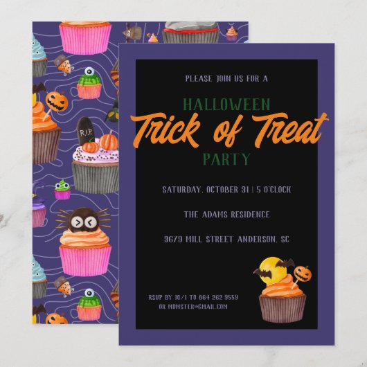 Halloween Party Trick of Treat Cute Sweet Kaart (Voorkant / Achterkant)