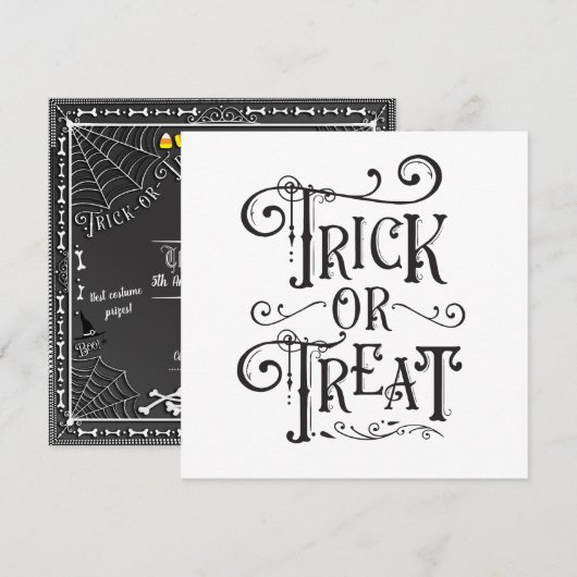 Halloween Party Trick or treat Botten Zwart Wit Kaart (Voorkant / Achterkant)