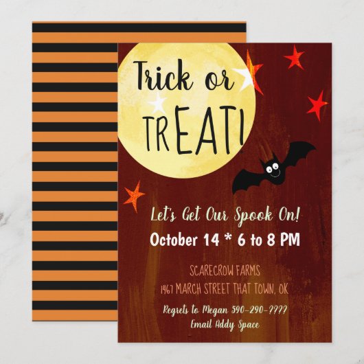 Halloween Party Trick or treat Kaart (Voorkant / Achterkant)