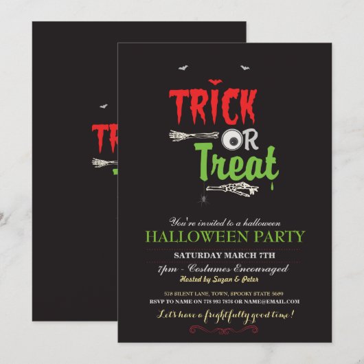 Halloween Party Trick or treat Party Uitnodigen Kaart (Voorkant / Achterkant)