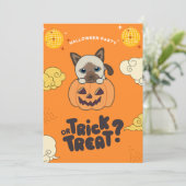 Halloween Party Trick or treat Siamese Kat Pumkin Feestdagenkaart (Staand voorkant)