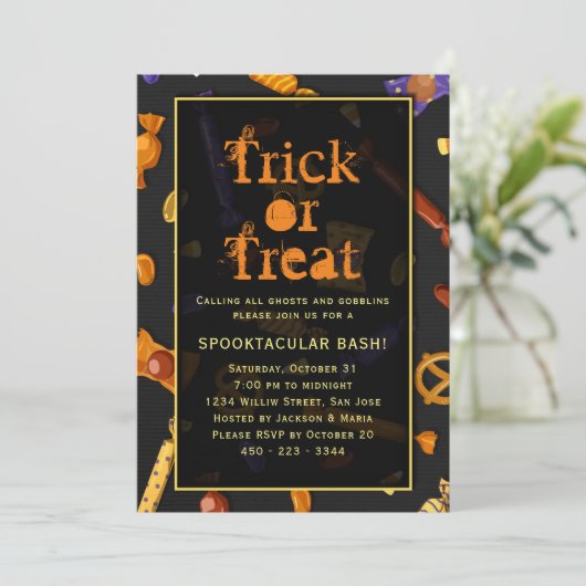 Halloween party trick or treat Spooktacular bash Kaart (Staand voorkant)