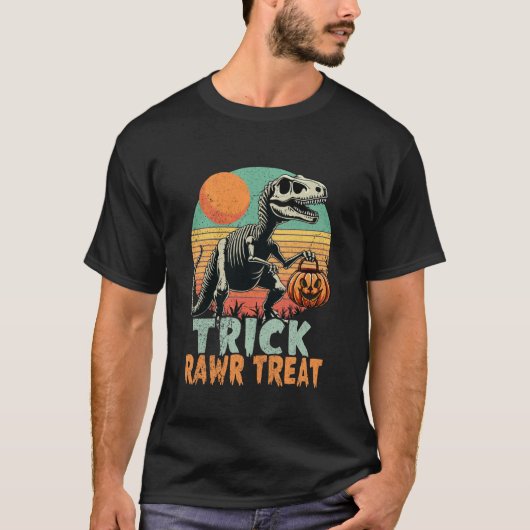 Halloween Party Trick Rawr Behandel enge Trex Dino T-shirt (Voorkant)