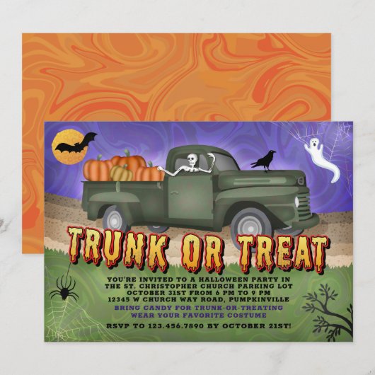 Halloween Party Trunk of Treat Pumpkin Truck Kinde Kaart (Voorkant / Achterkant)