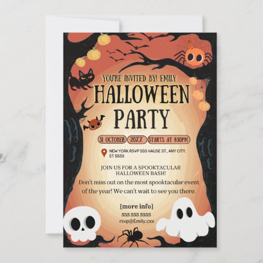 Halloween Party Typografie Modern Instant Download Kaart (Voorkant)
