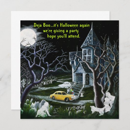 Halloween, party, uitnodiging, geesten, gehakt, hu kaart (Voorkant / Achterkant)