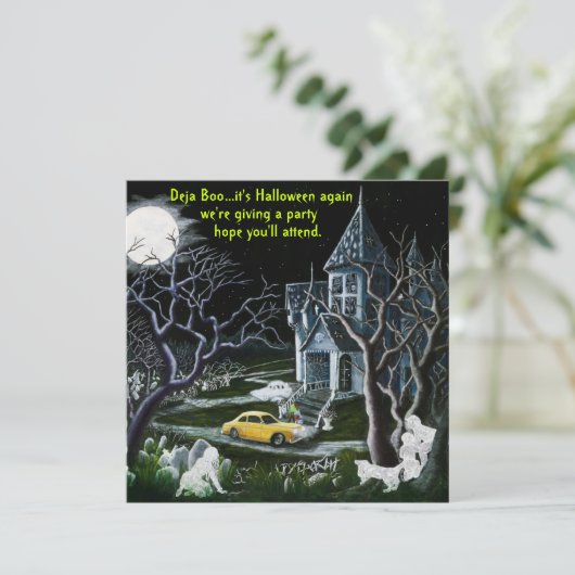 Halloween, party, uitnodiging, geesten, gehakt, hu kaart (Staand voorkant)