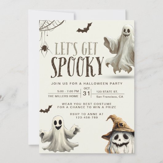 Halloween Party Uitnodiging, Ghost Pumpkin Kostuum Kaart (Voorkant)