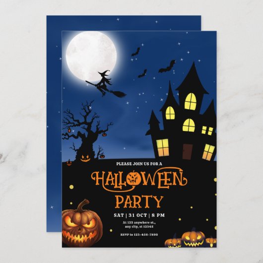 Halloween Party uitnodiging, Halloween Kostuum Dee Kaart (Voorkant / Achterkant)