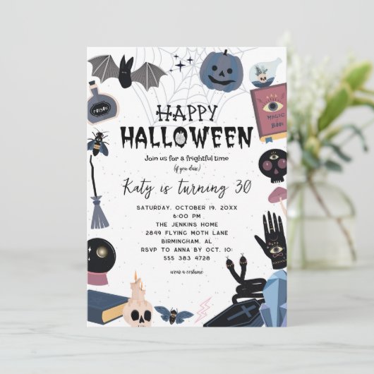 Halloween Party Uitnodiging - Heksenuitnodigingen (Staand voorkant)