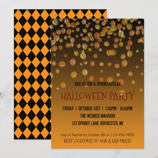 Halloween party uitnodiging Jack O' lantaarn regen (Voorkant / Achterkant)