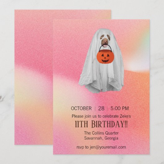 Halloween Party Uitnodiging met Ghost Dog (Voorkant / Achterkant)