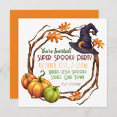 Halloween Party Uitnodiging Pompoen Witch Square (Voorkant / Achterkant)