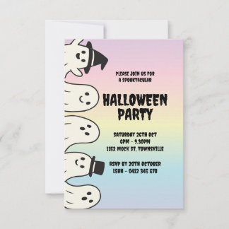 Halloween party uitnodiging regenboog pastel geest