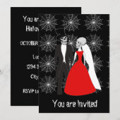 Halloween Party Uitnodiging schedel Skeletons zwar (Voorkant / Achterkant)