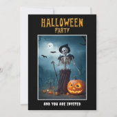 Halloween Party uitnodiging Skeleton en pompoenen (Voorkant)