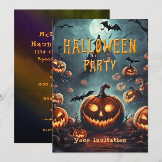 Halloween Party uitnodiging van vele Jack-O-Lanter (Voorkant / Achterkant)
