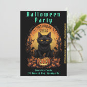 Halloween Party | Uitnodiging voor zwarte katten e (Staand voorkant)
