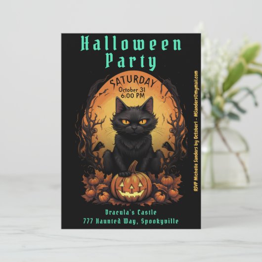 Halloween Party | Uitnodiging voor zwarte katten e (Staand voorkant)