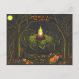 Halloween, party, uitnodigingen, bonfire, heksen kaart