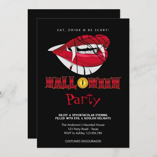 Halloween Party Vampier Tanden Gotisch Kaart (Voorkant / Achterkant)