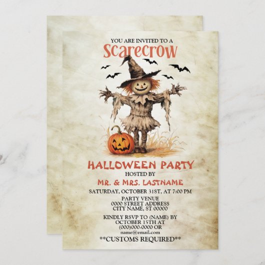 Halloween Party vogelverschrikker kwaad Oranje pom Kaart (Voorkant / Achterkant)