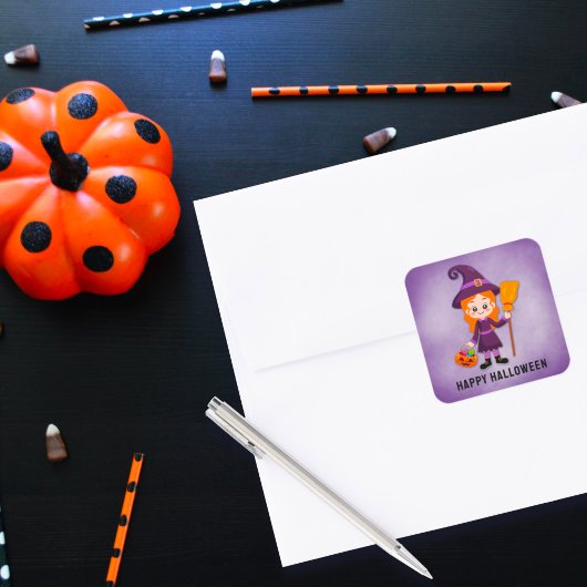 Halloween Party voor Kids Witch Vierkante Sticker