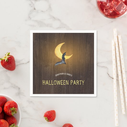 Halloween Party, Waterverf Bat & Moon, Rustiek Servetten (Insitu)