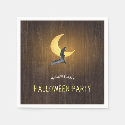 Halloween Party, Waterverf Bat & Moon, Rustiek Servetten (Voorkant)