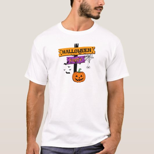 Halloween Party" Wegwijzer en pompoen T-shirt (Voorkant)
