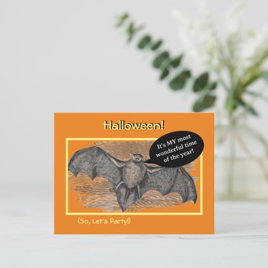 Halloween Party/Wiener Roast Uitnodiging/Bat Briefkaart (Staand voorkant)