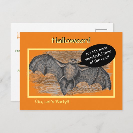 Halloween Party/Wiener Roast Uitnodiging/Bat Briefkaart (Voorkant / Achterkant)