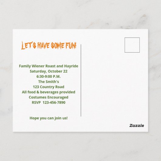 Halloween Party/Wiener Roast Uitnodiging/Bat Briefkaart (Achterkant)