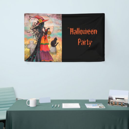 Halloween Party Witch en Cat Fantasy Art Spandoek (Beurs)