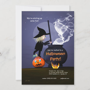 Halloween Party Witch en Cauldron Kaart