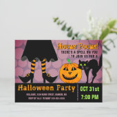Halloween Party Witch Legs Pumpkin Cat Funny Kaart (Staand voorkant)