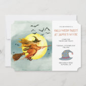 Halloween Party Witch op Broomstick Full Moon Kaart (Voorkant)