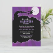 Halloween Party Witch Scary Scare Paars Invite Kaart (Staand voorkant)
