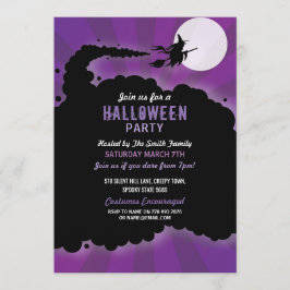 Halloween Party Witch Scary Scare Paars Invite Kaart