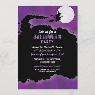 Halloween Party Witch Scary Scare Paars Invite Kaart