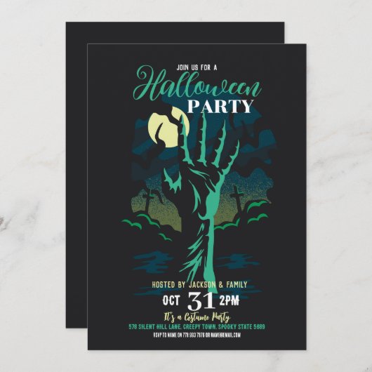 Halloween Party Zombie Graveyard Party Kaart (Voorkant / Achterkant)